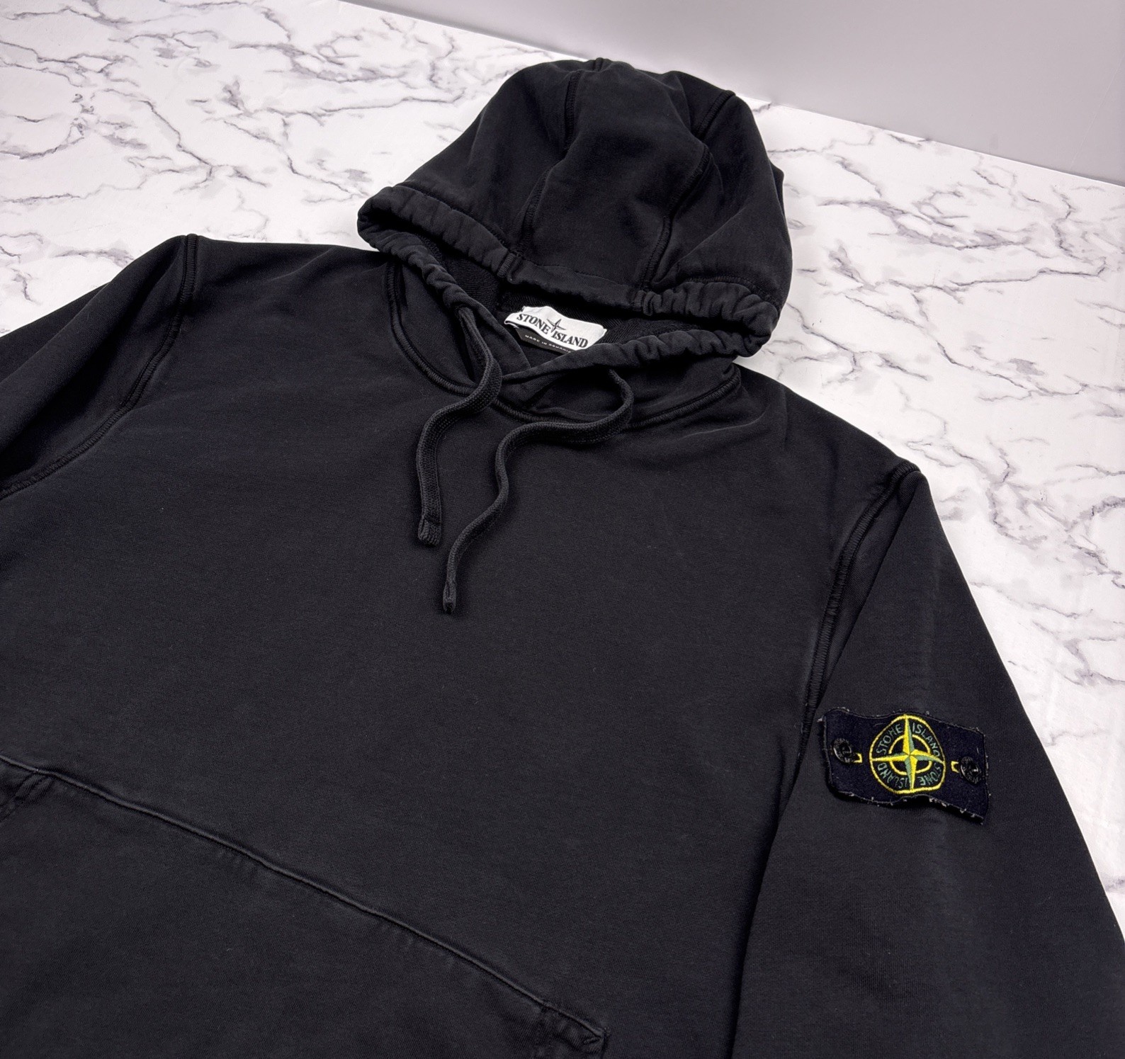 Stone Island Black Hoodie Pullover Classic Sweatshirt Logo Patch Men’s Sz XL