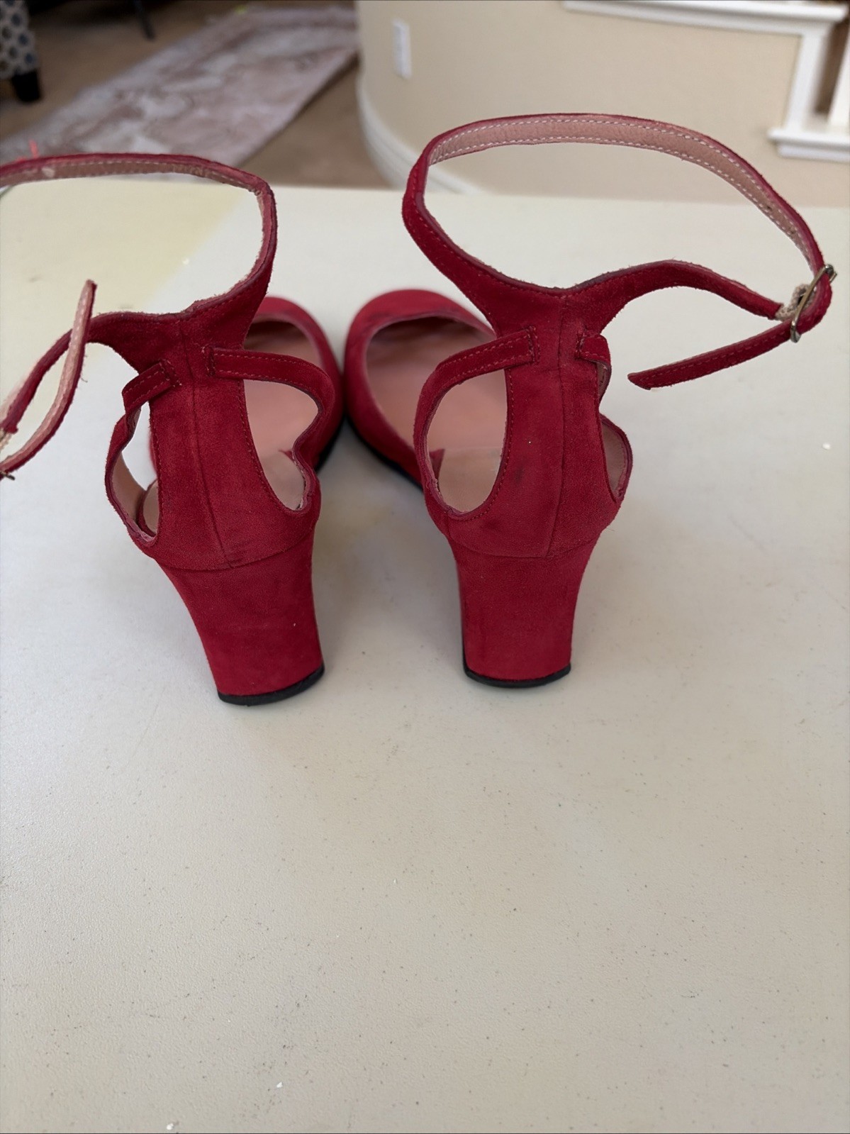 Stephane Kelian Made in FRANCE Red Suede 2.25” Wedge shoes Womens 8.5