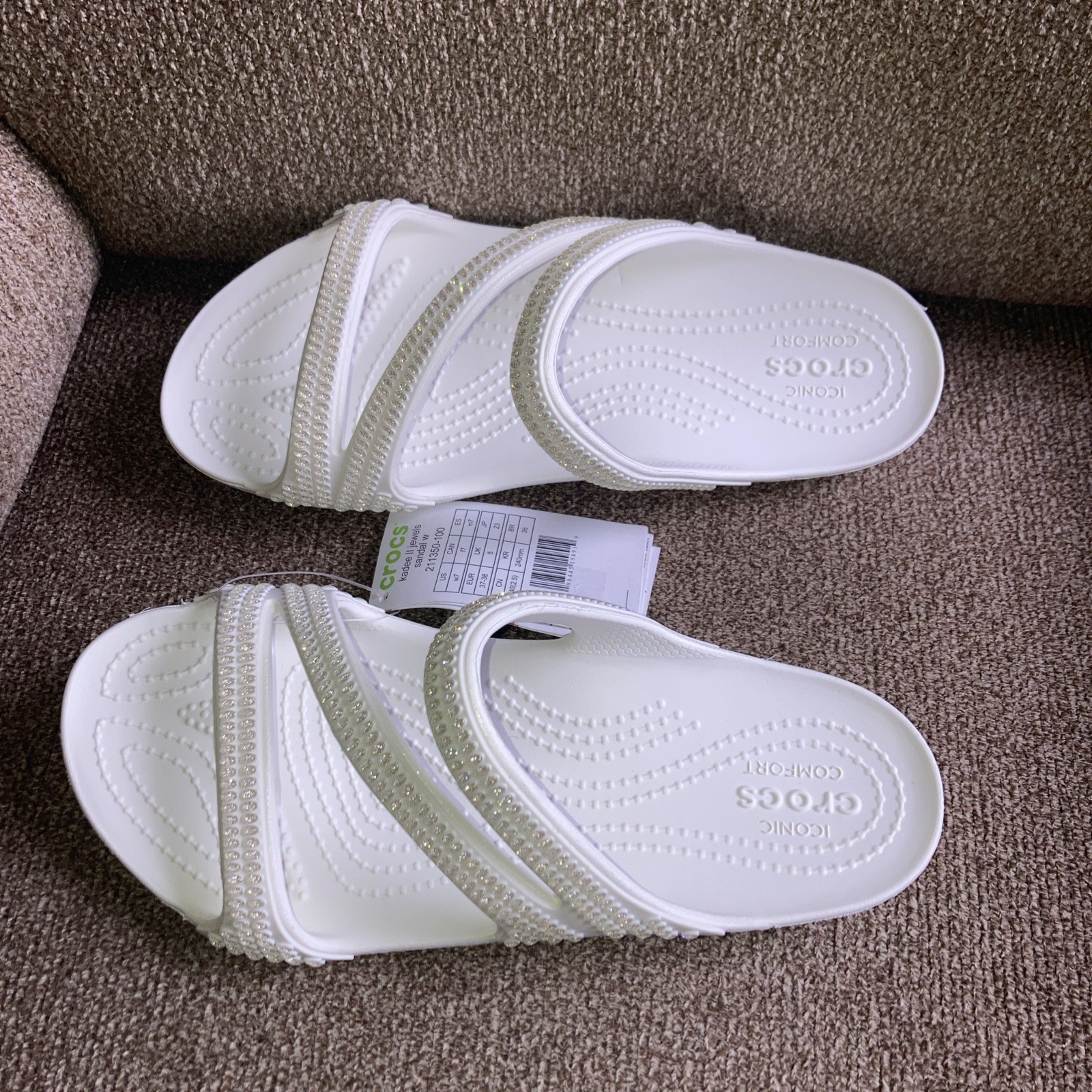 Crocs Women White Kadee II Jewels Slide Sandals US 7 NWT