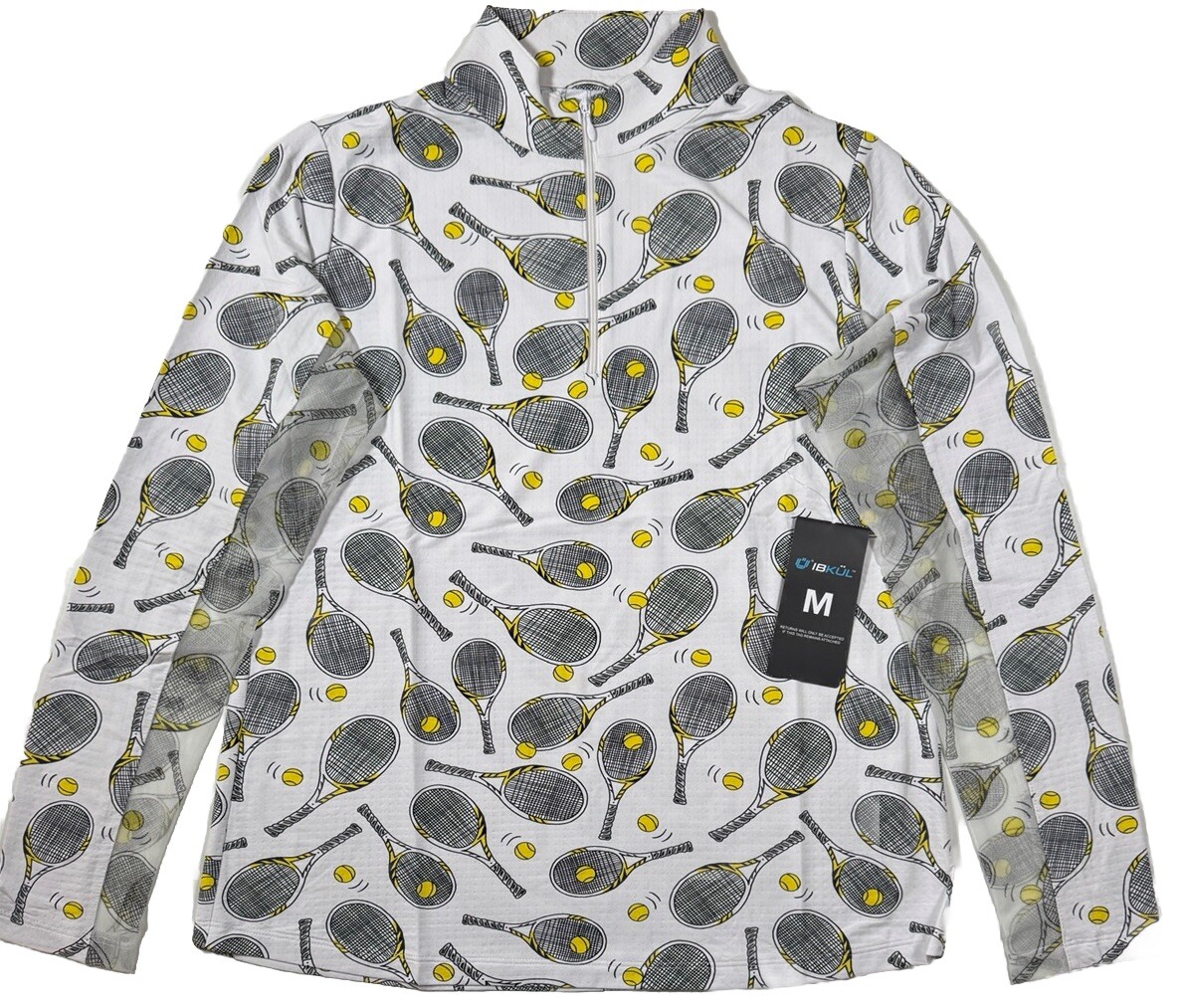 NWT IBKUL Golf Tennis Print 1/4 Zip Pullover Top XS S M L XL White Longsleeve I4