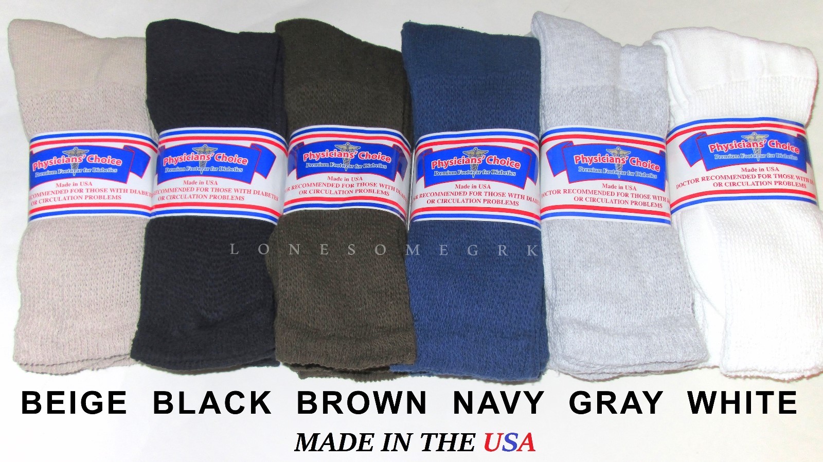 6 Mens Physicians Choice Cushioned & Ventilated Diabetic Crew Socks USA Made lot