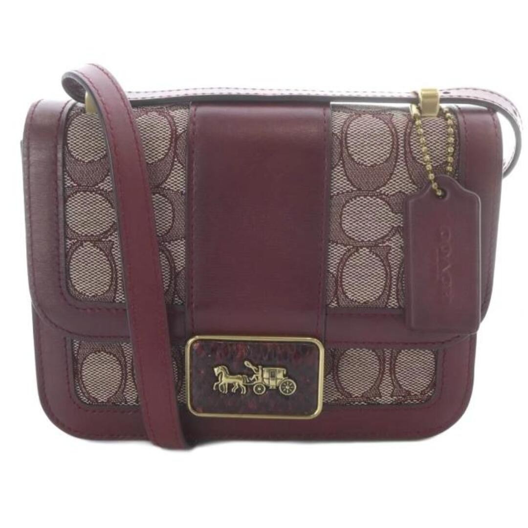 COACH Ally Shoulder Bag 18 Signature Jacquard With Snakeskin Purple C3760 Used 0