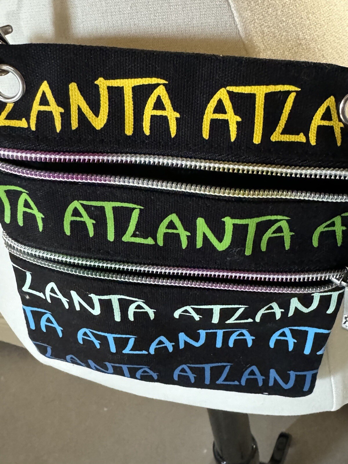 Robin Ruth Atlanta Crossbody Bag Black with Yellow Green Blue Letters NWT