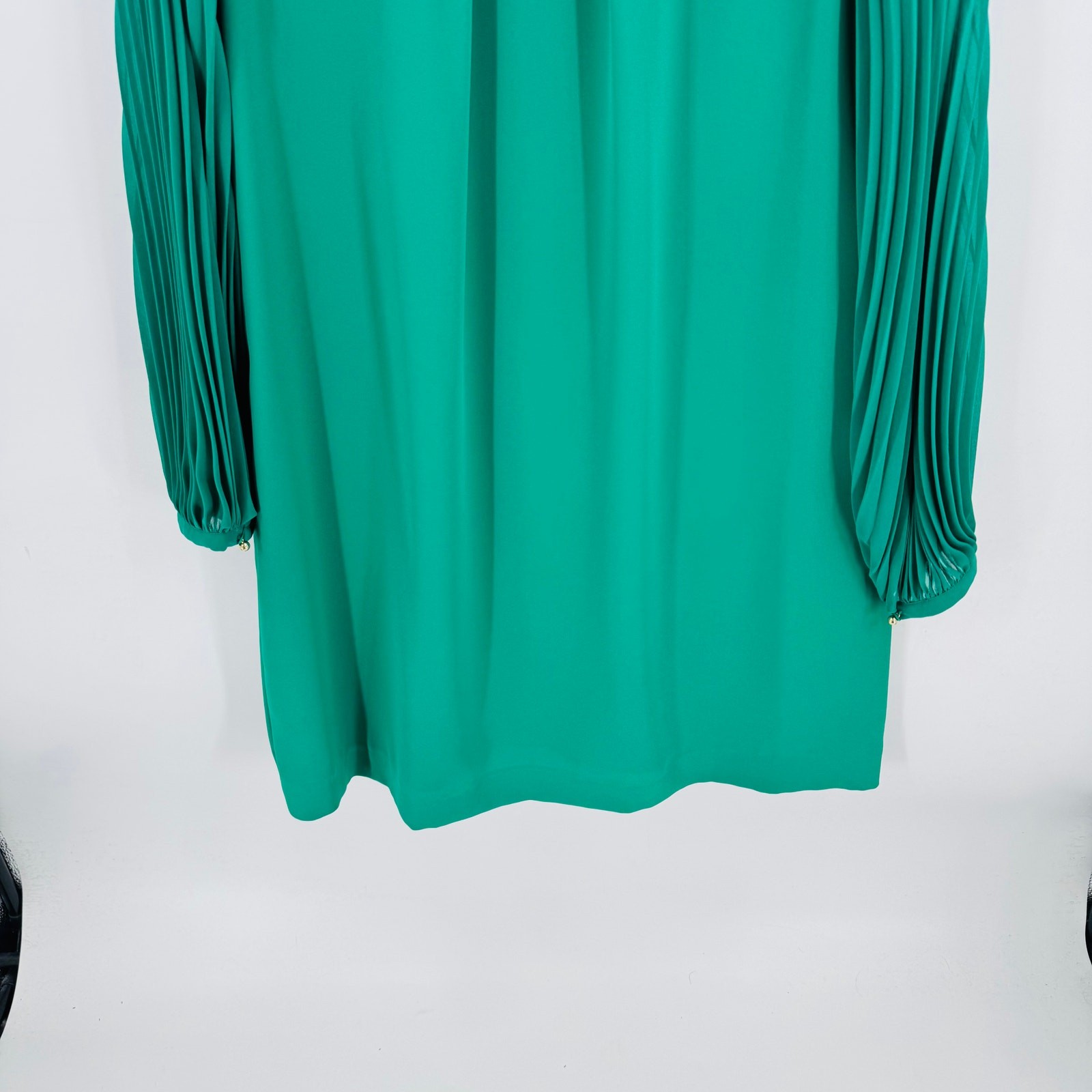 Hobbs Greta Green Popover Dress Pleated Sleeve Sheath Chic Minimalist Size 12