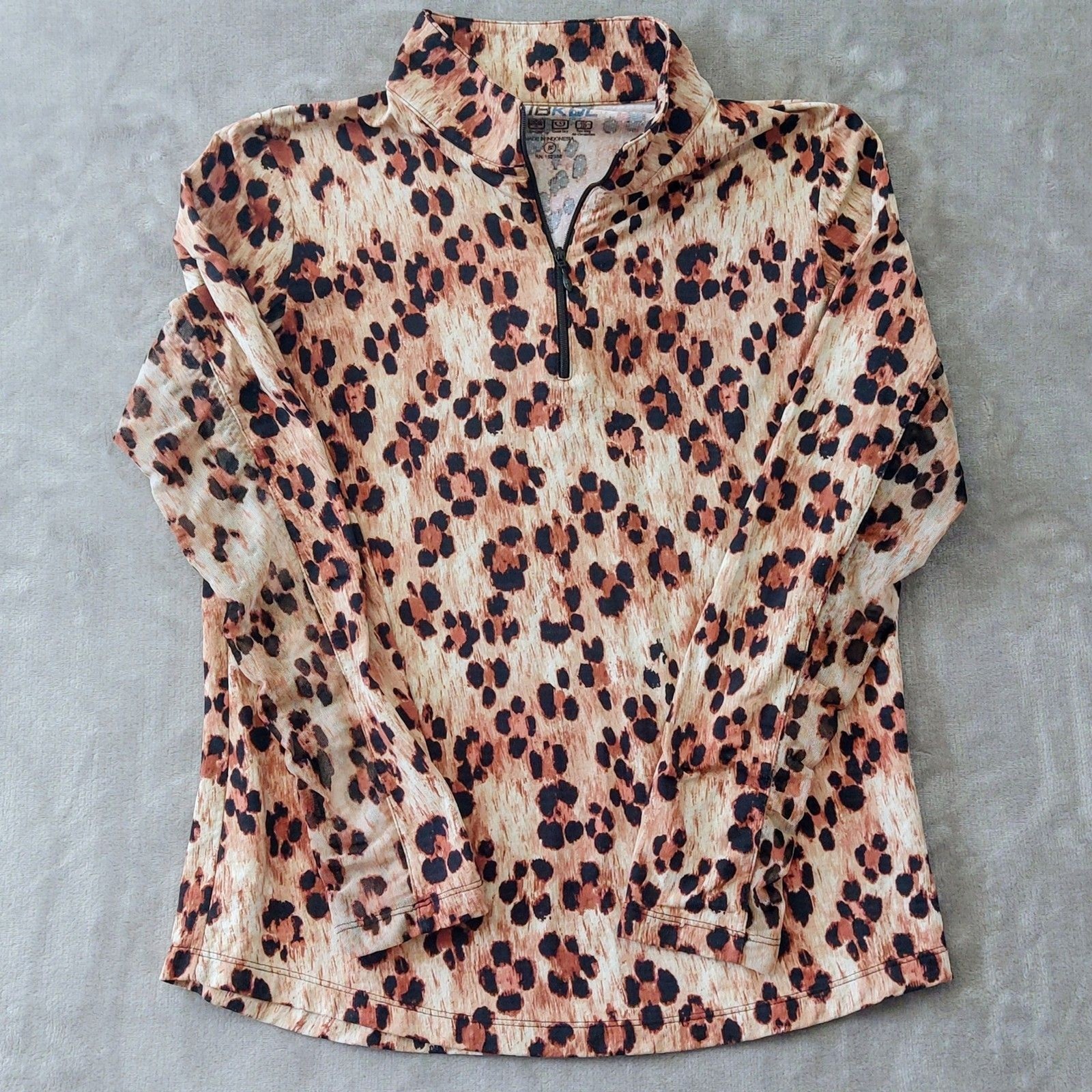 IBKUL Leopard Print 1/4 Zip Polo Pullover Women’s Small Mesh Long Sleeves Golf