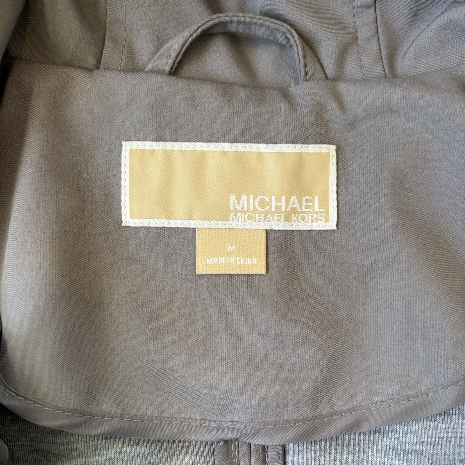 Michael Kors Womens M Rain Jacket Softshell Hooded Anorak Gray Zip Quilted