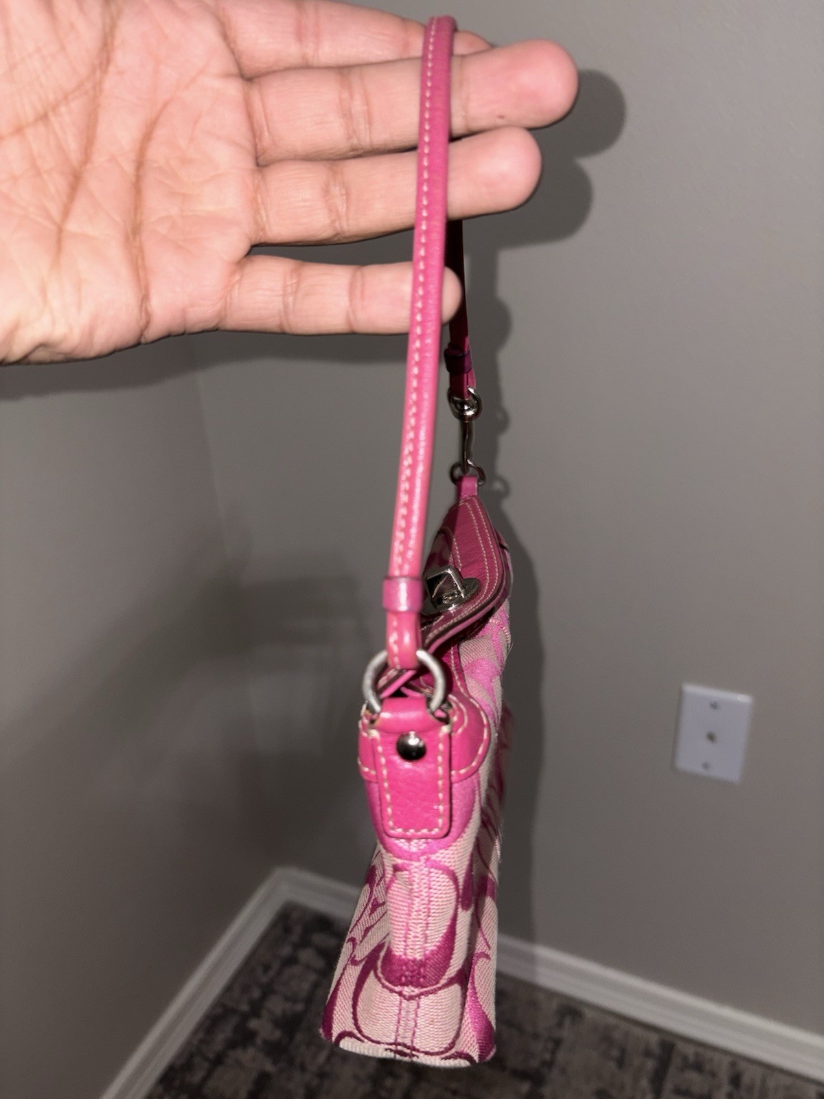Coach Turlock Hot Pink Jaquard Leather Canvas Wrislet Mini Bag EUC Hard To Find