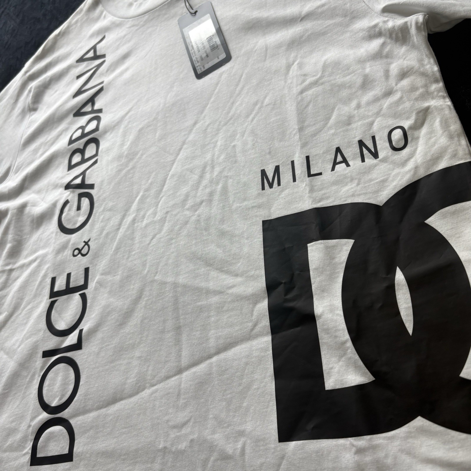 Dolce & Gabbana Milano Logo Print T-Shirt Men White/Black Size Medium / IT 48