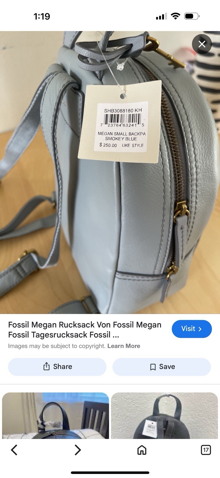 Fossil | Smokey Blue Megan Small Backpack | Leather Travel | Everyday Bag