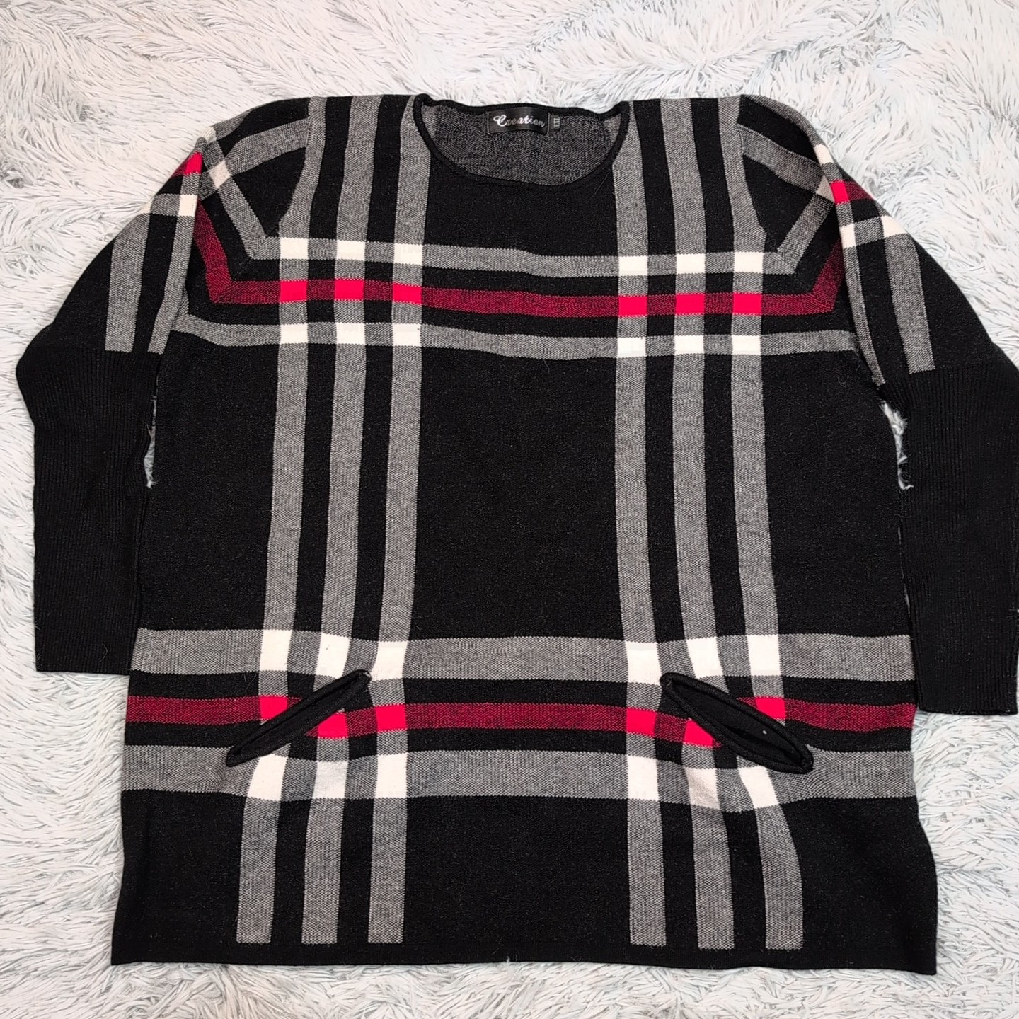 Creation Sweater Womens XXL Black Cozy Comfort Casual Angora Yarn Blend Preppy