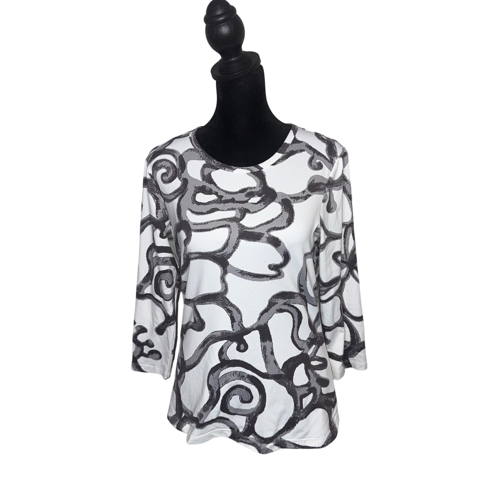J.McLaughlin Catalina Cloth Signature Tee White Gray Abstract Swirl Women Size S