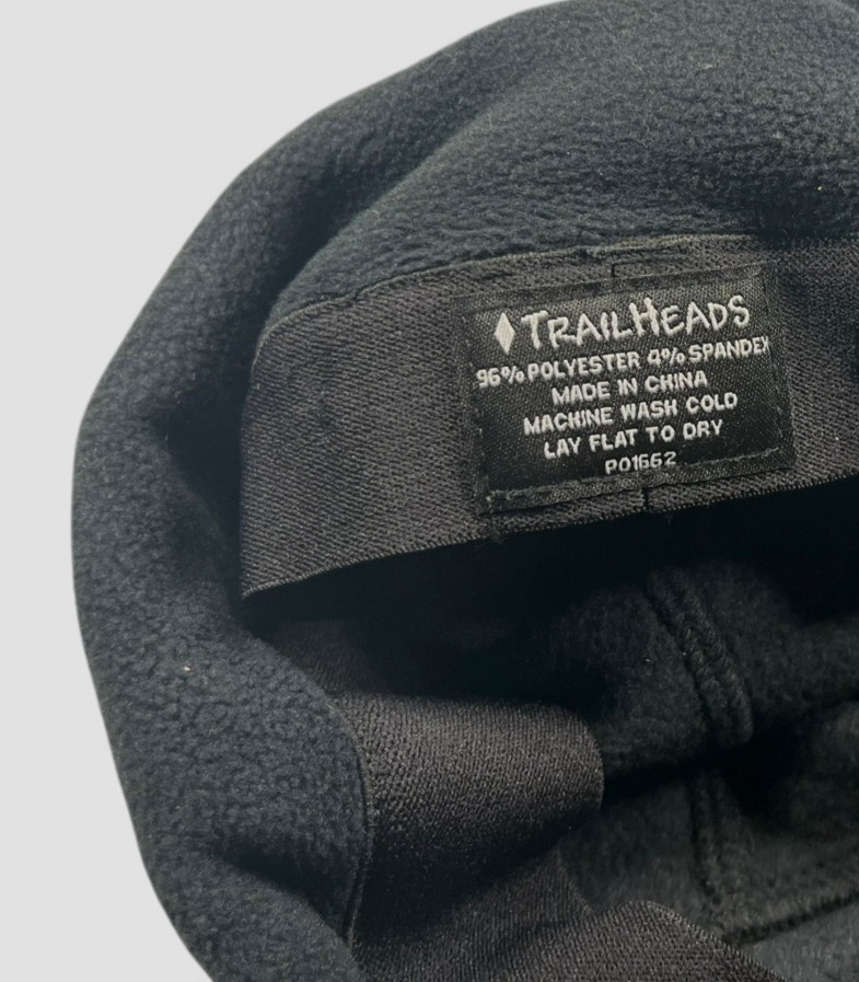 TRAILHEADS Black Warm FLEECE WINTER HAT Ear-Flap Pony-Tail Hike Ski Snowboard