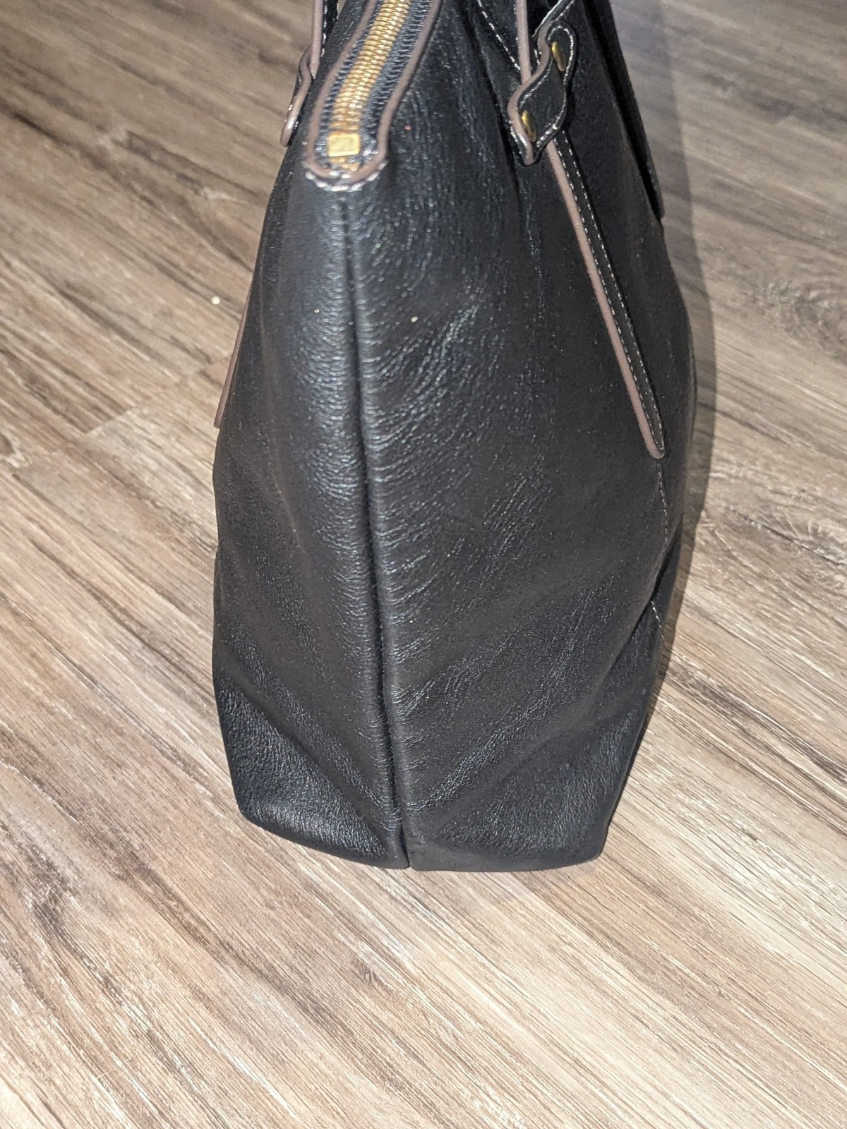 Fossil Felicity Black Leather Tote SHB1981001 Shoulder Bag Purse Brass Accents