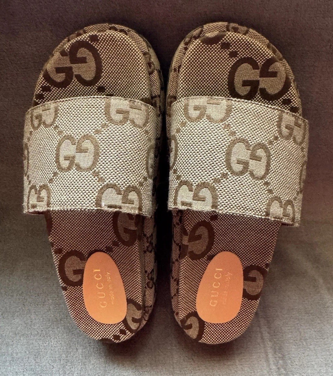 Womens Gucci Angelina Maxi GG Platform Slide Sandals Size 8.5 Or 39