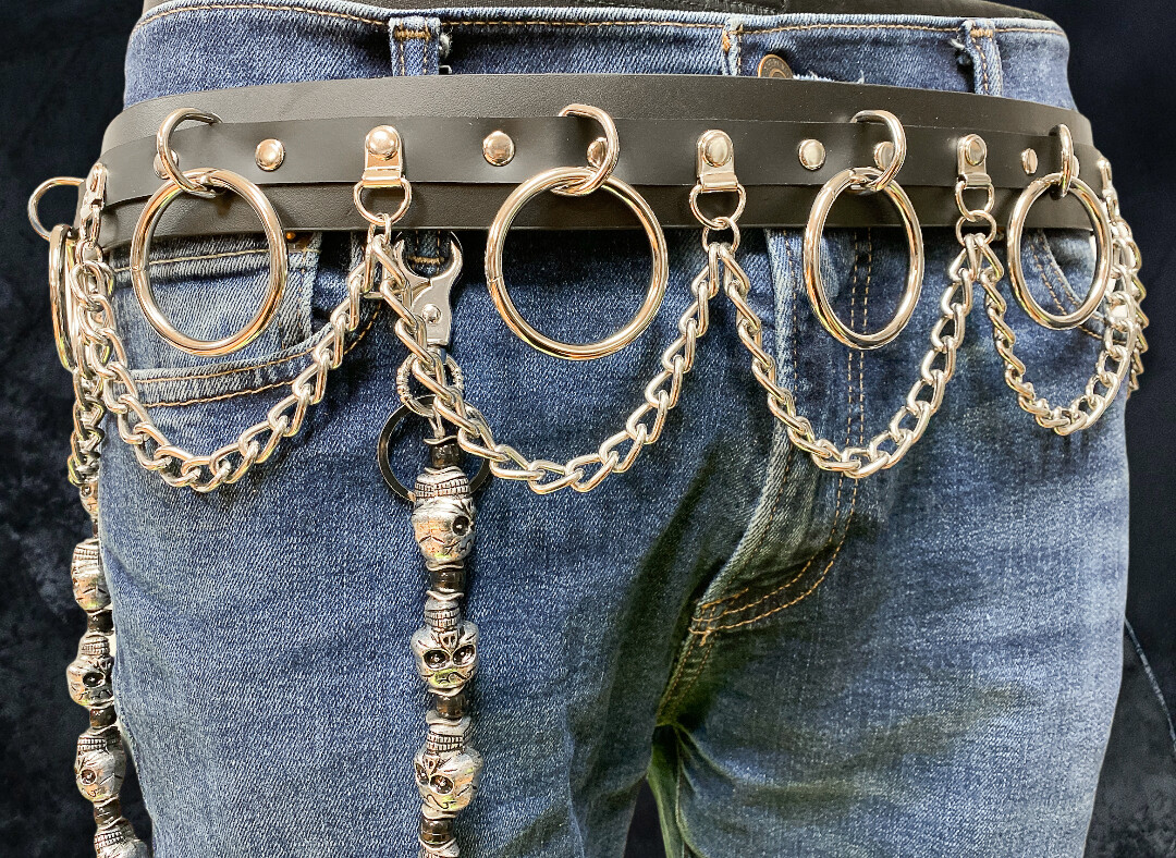 Bondage Belt Steel Chain Real Leather Punk Death Thrash Metal Goth Rave Belt