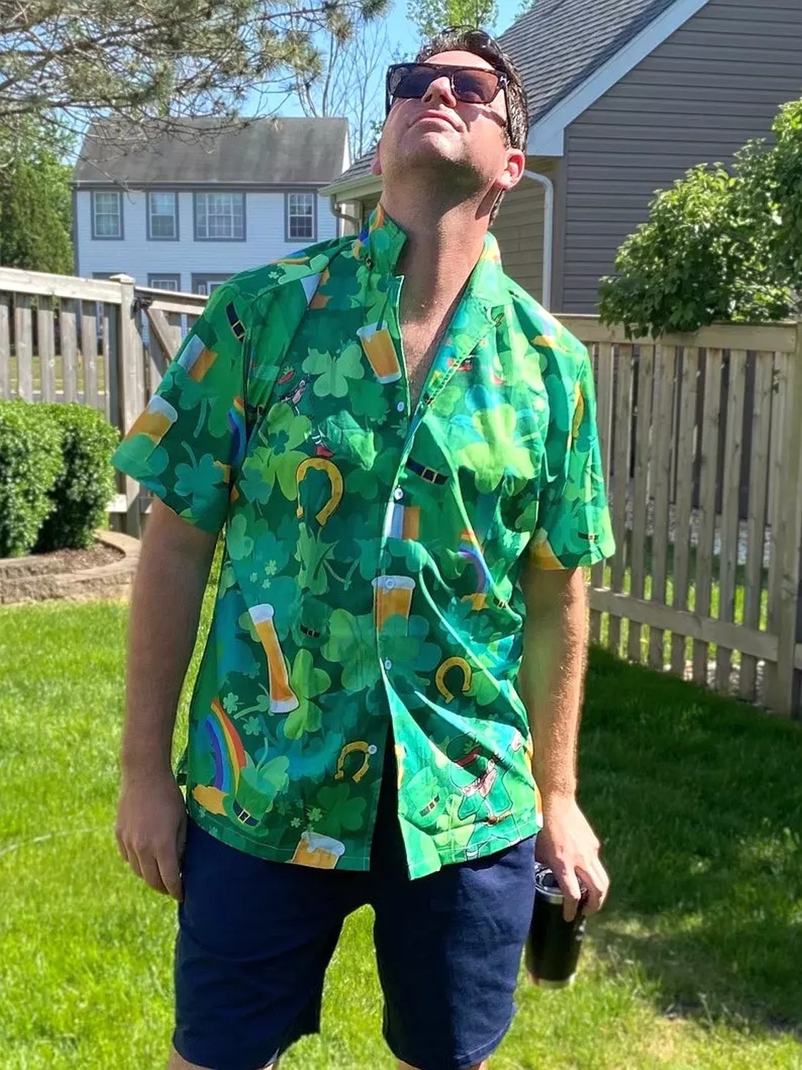 Irish Shamrock Hawaiian Shirt St Patricks Day Festival Green Beer Button Down