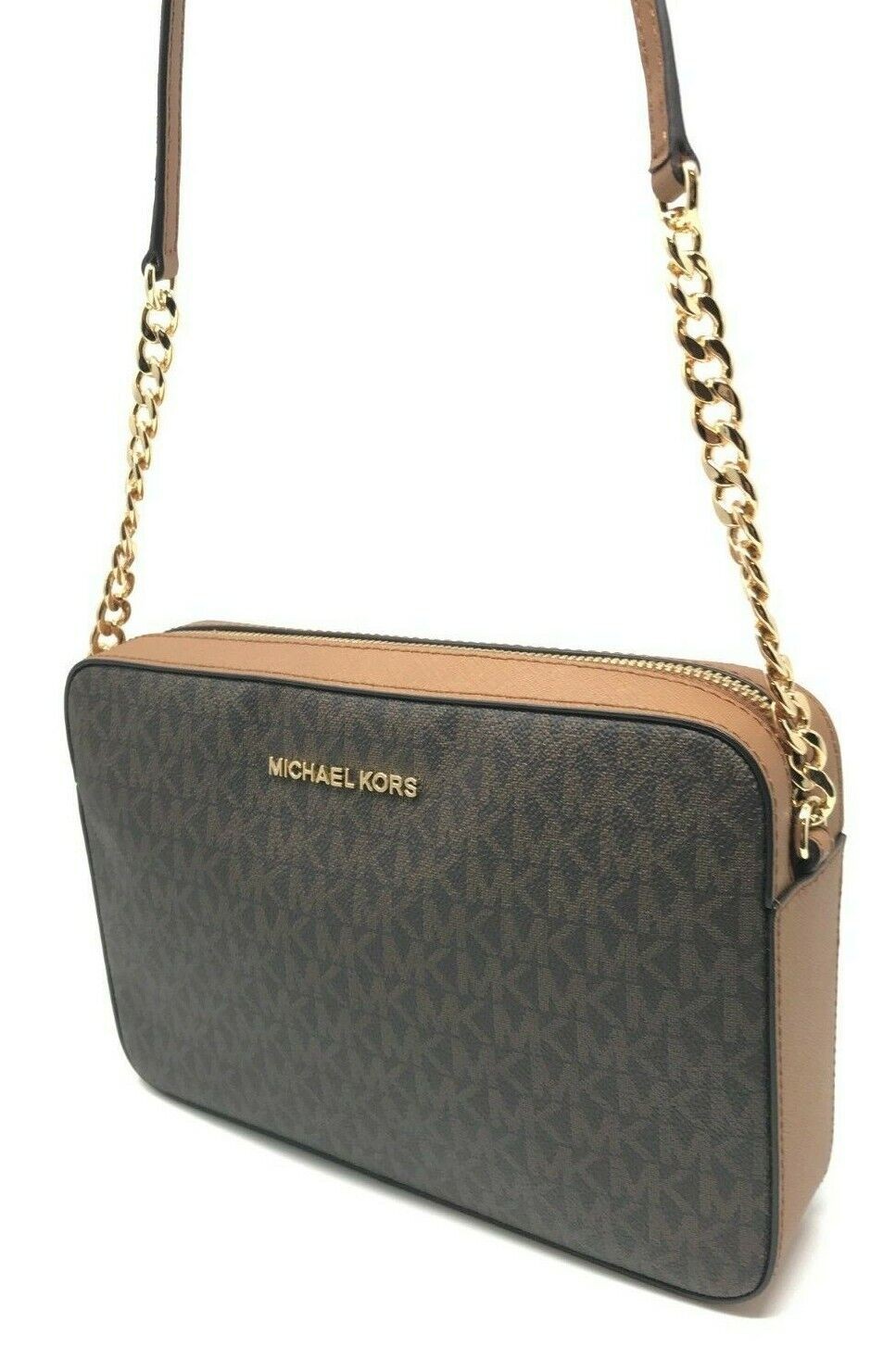 Michael Kors Jet Set Item Large East West Crossbody Chain Handbag Clutch Brown