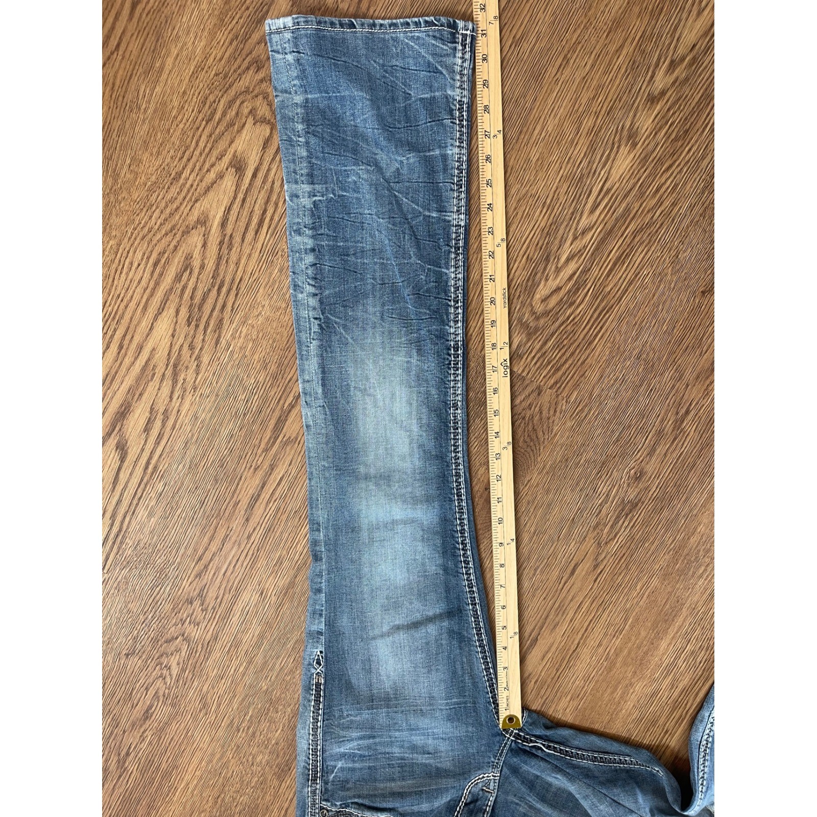 Rock Revival Very Bootcut Jeans Blue Distressed Thick Stitch 30×31 RJ8221B8