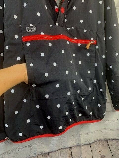 Simply Southern Women Reversible Sharpa Black White Polka-Dot 1/3 Zip Pockets XL