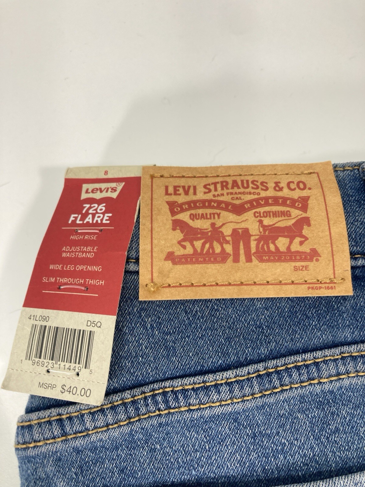 Levis 726 Flare Jeans Girls 8 24X26 Blue Denim Stretch Adjustable High Rise NWT