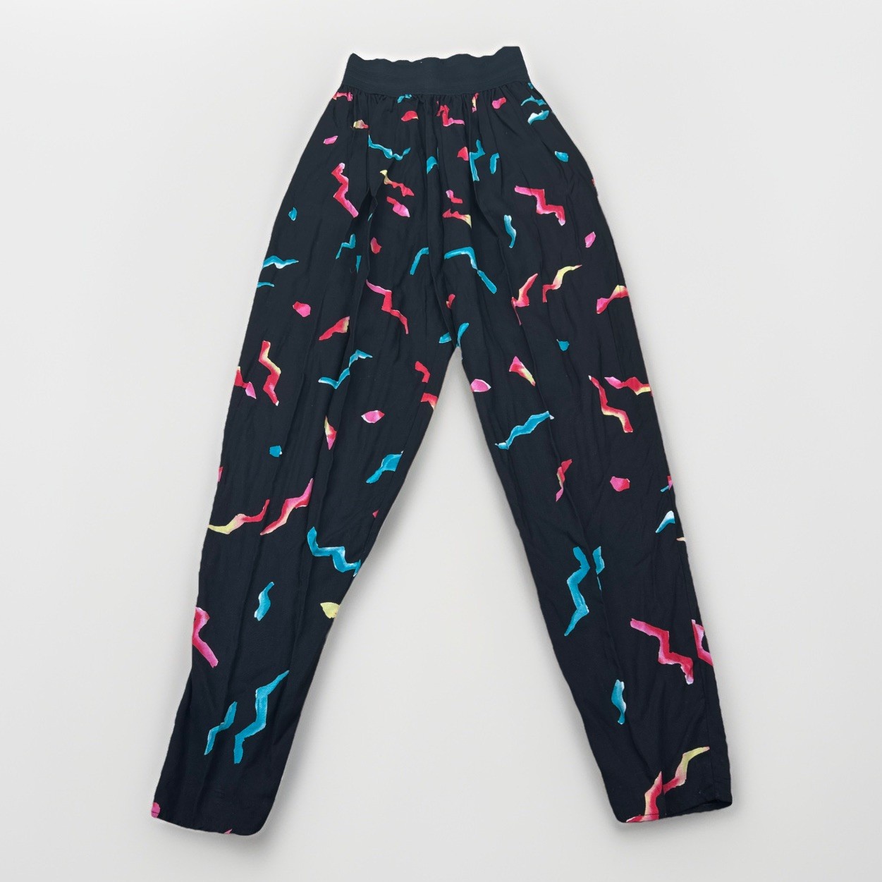 Vintage 90s California Krush Pants Womens M Black Abstract High Waist USA Retro