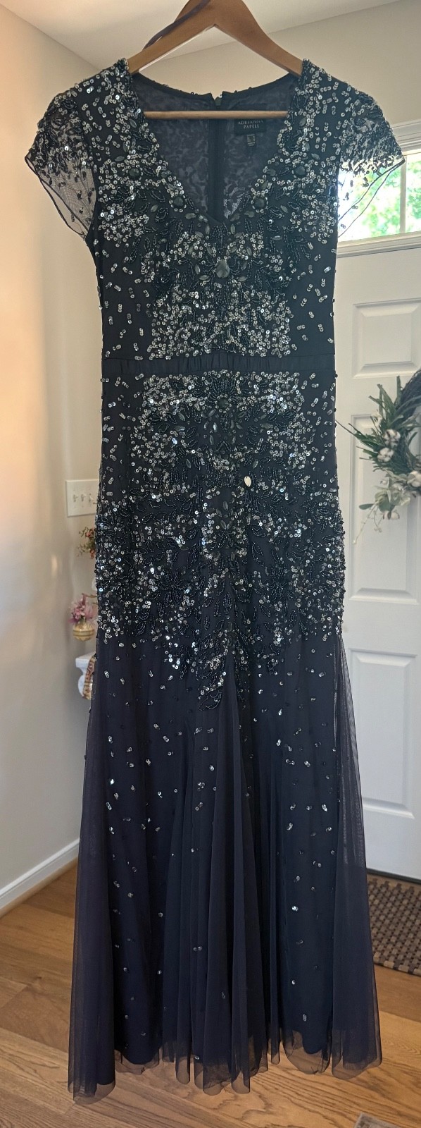 Adrianna Papell full length formal Gown in Gunmetal gray – Sz 4