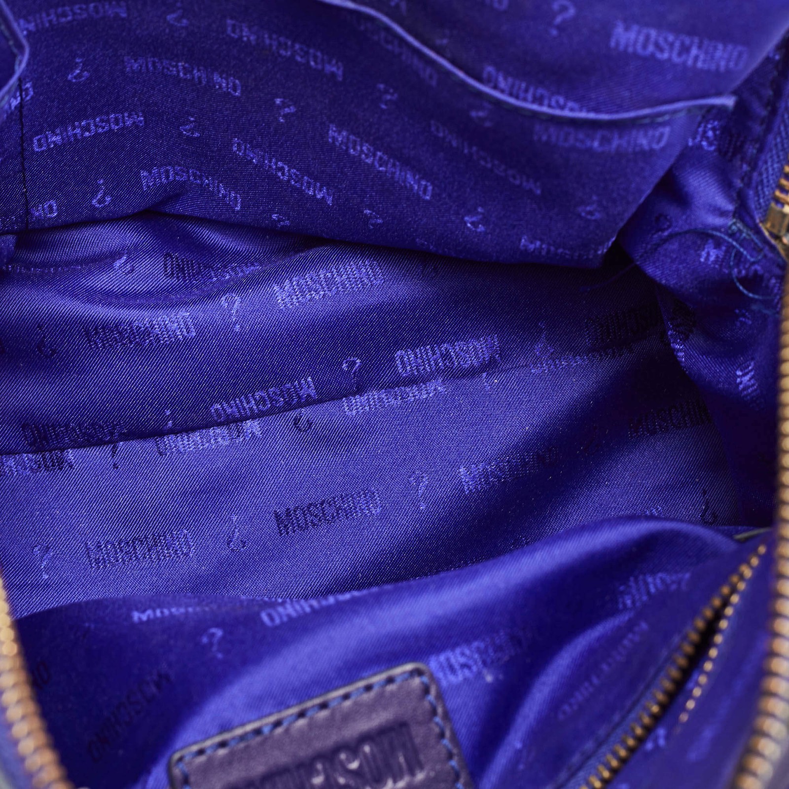 Moschino Redwall Medium Blue Nylon and Leather Satchel
