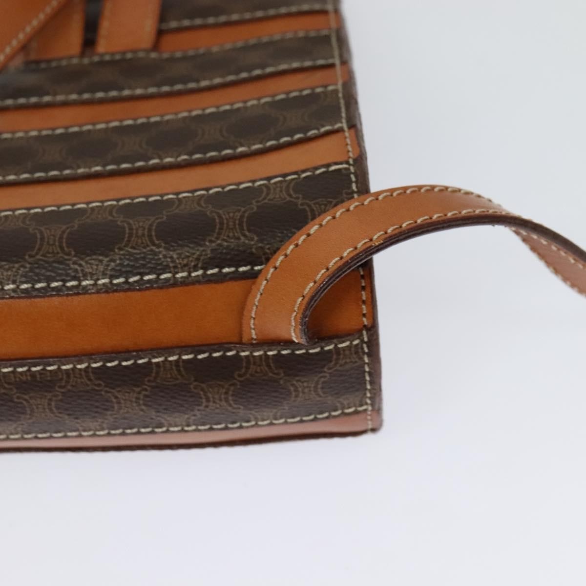 CELINE Macadam Canvas Backpack PVC Leather Brown Gold Auth 124609