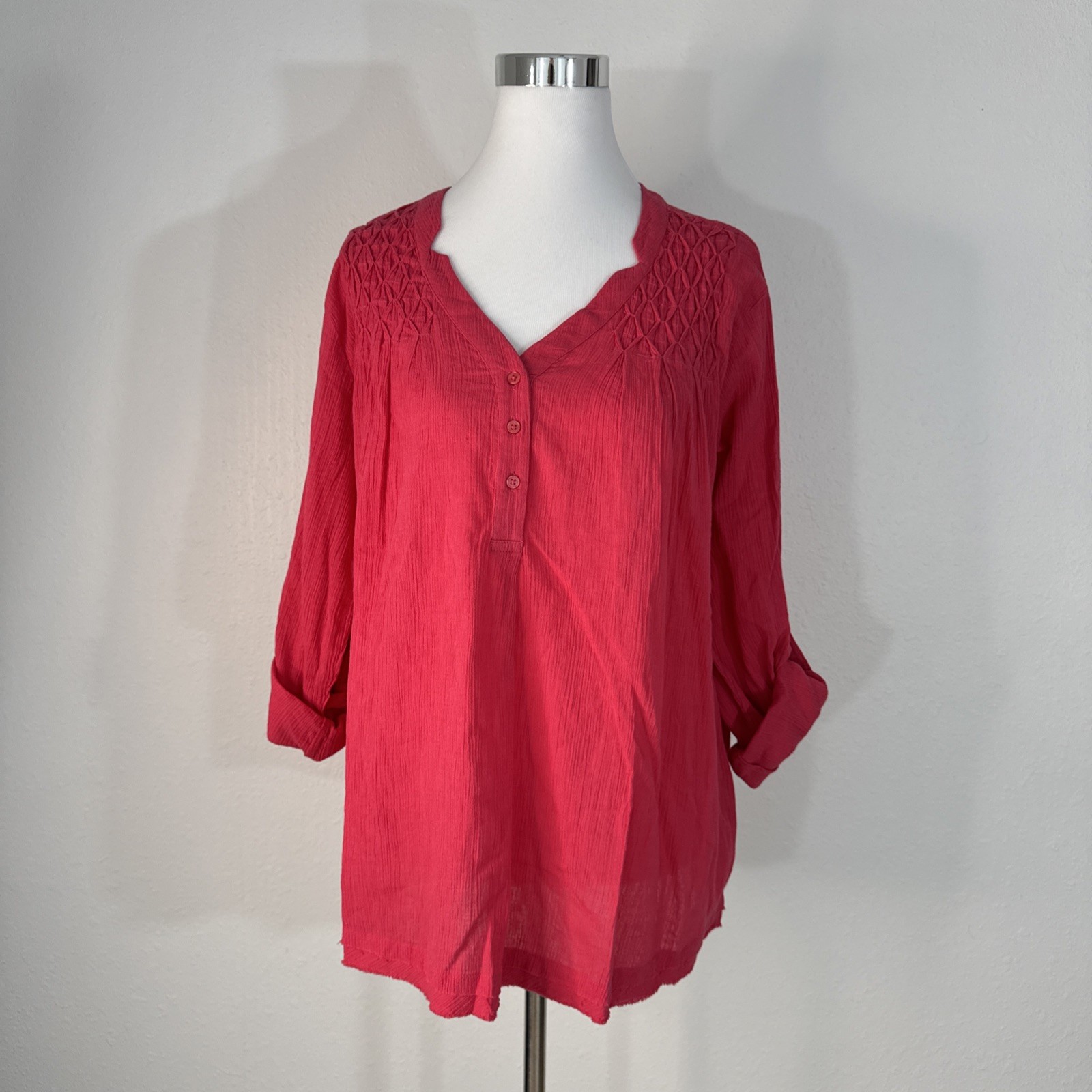 Bandolino Blouse Shirt Top Womans L Paradise Pink Roll Tab Sleeve Career Casual