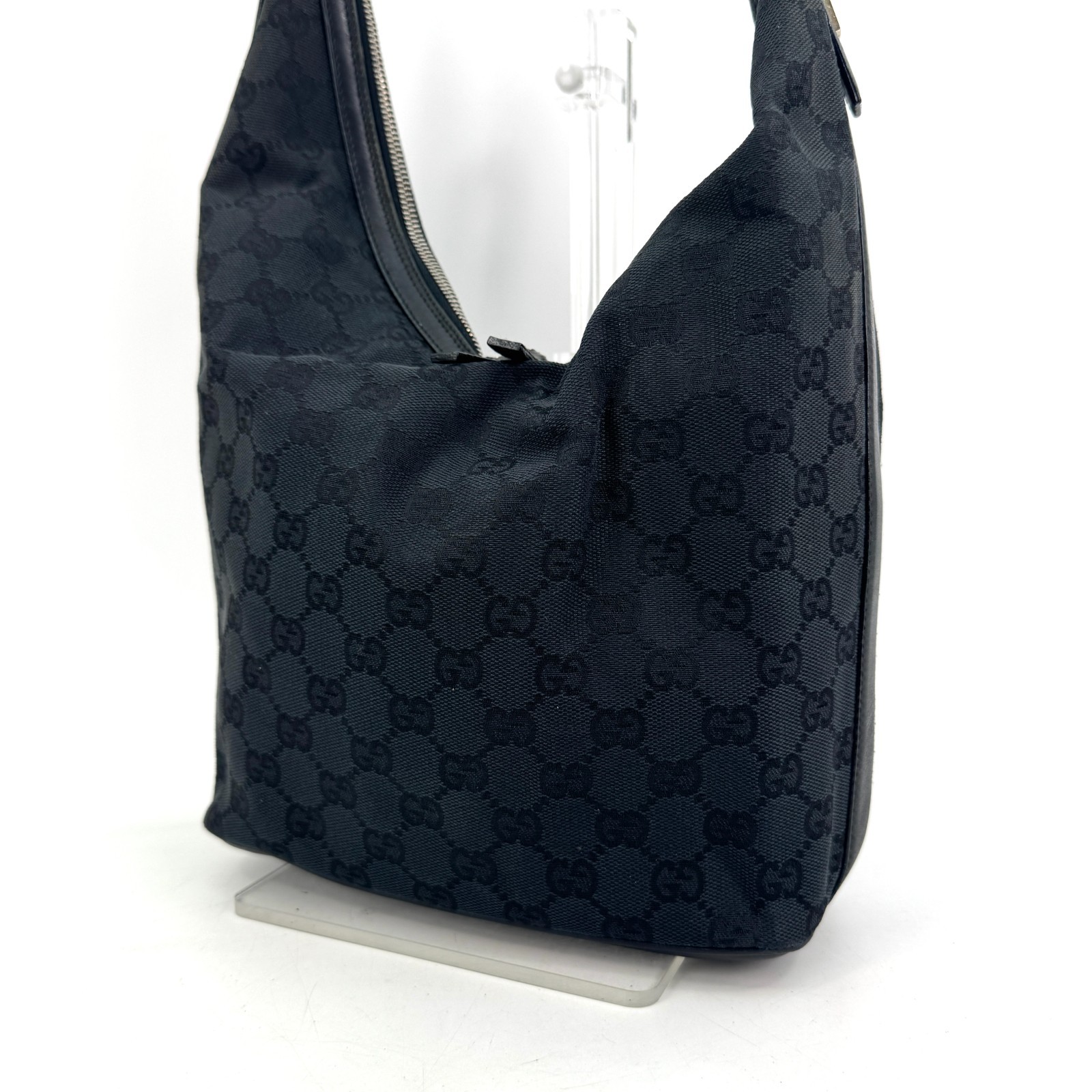Gucci Hobo Shoulder Bag GG Canvas Black Authentic 504T0455