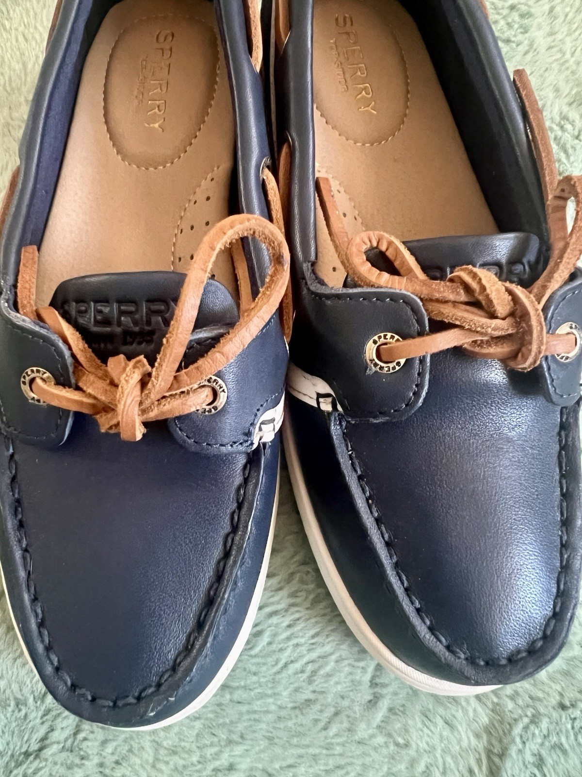 Sperry Top-Sider Starfish Leather Boat Shoes Navy/Tan Lace-Up 5M STS86211