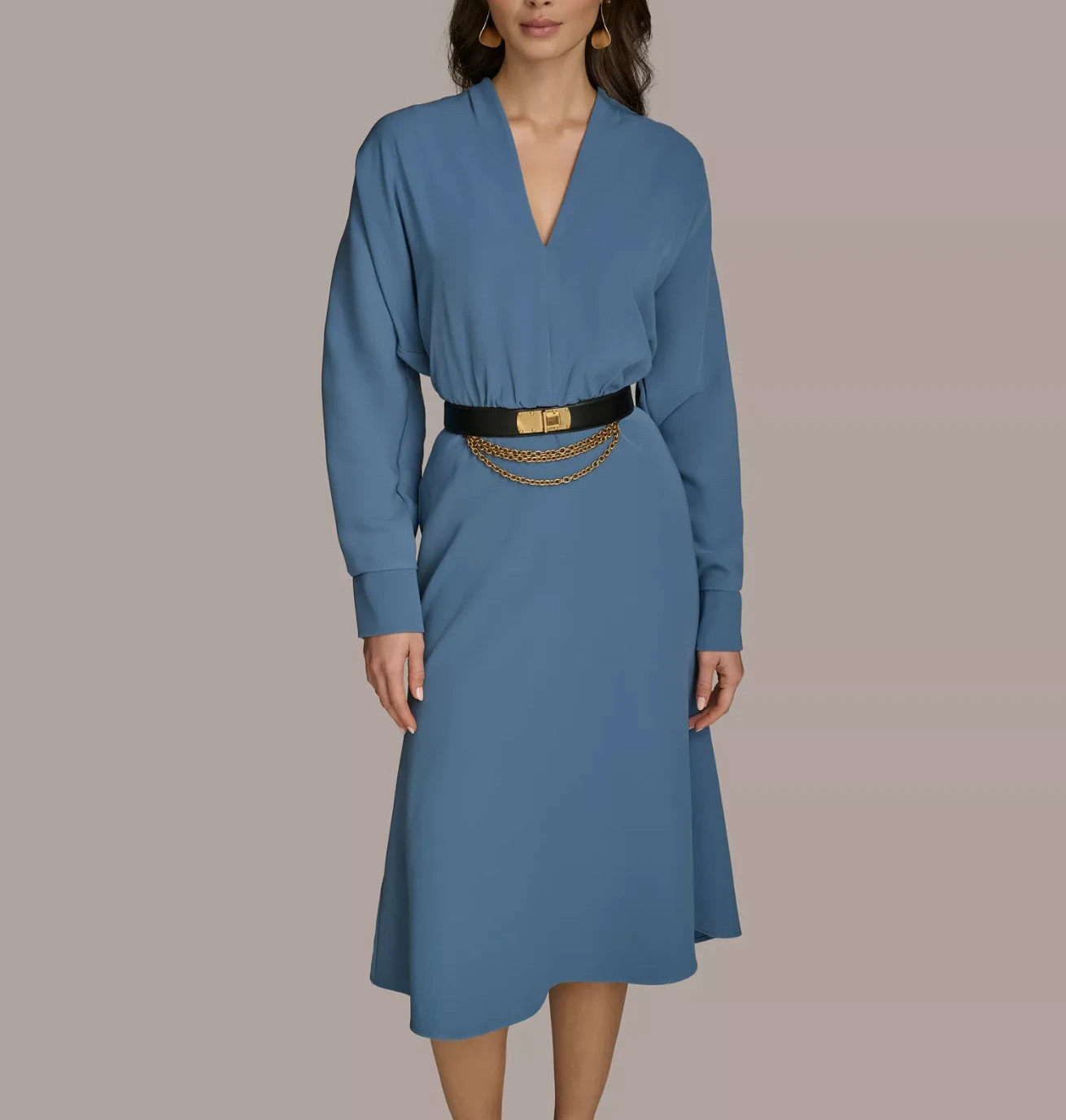 Donna Karan New York V-Neck Long-Sleeve Dress MSRP $249 Size 14 # 14B 2537 Blm