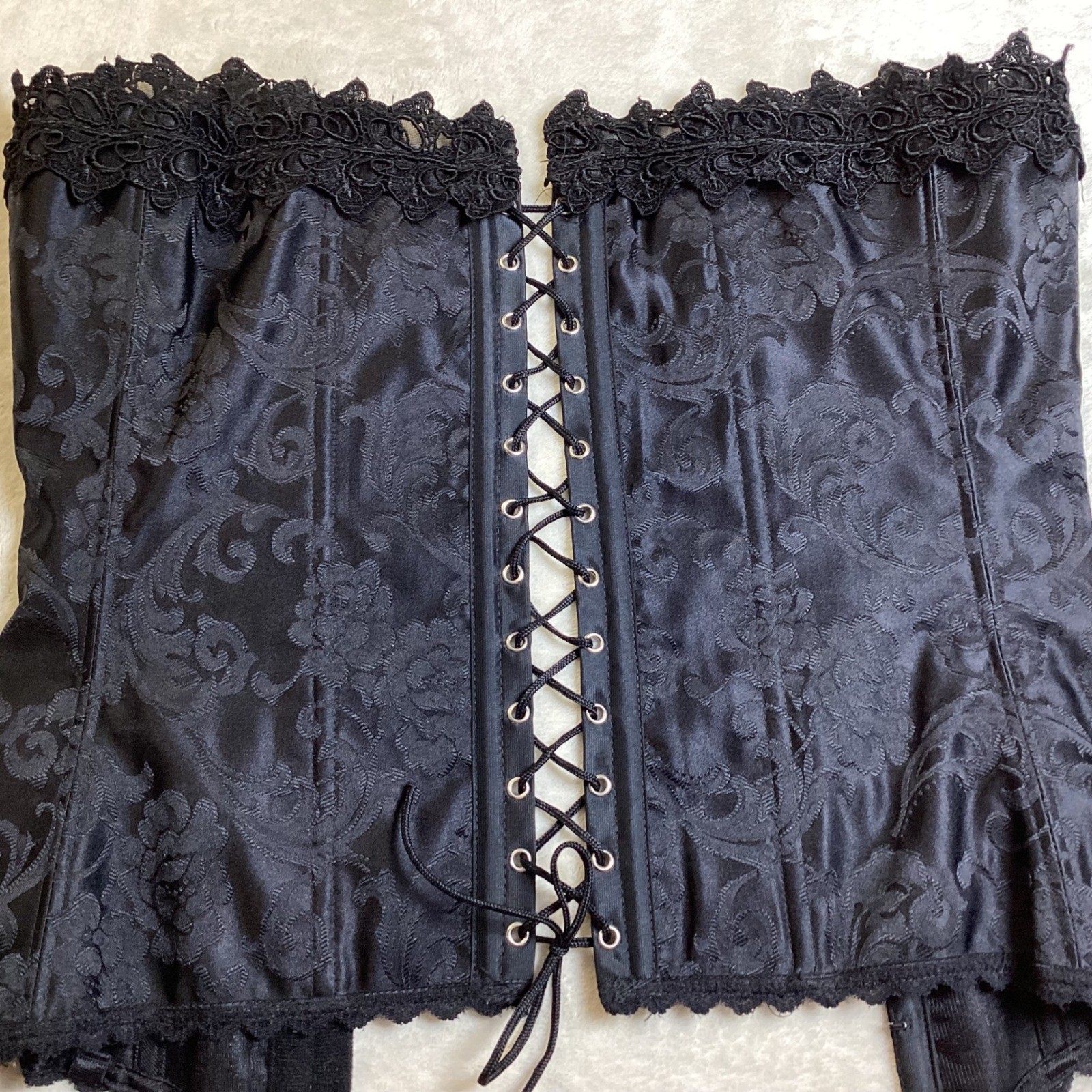 Fredericks of Hollywood Black Jacquard Lace Up Corset Bustier Top Goth Victorian