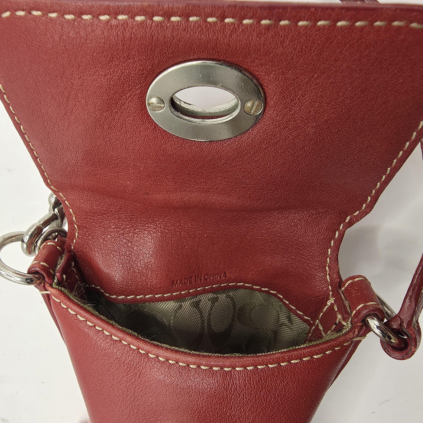 Vintage Coach Phone ID Holder Womens Mini Red Leather Turnlock Tassel Y2K Logo