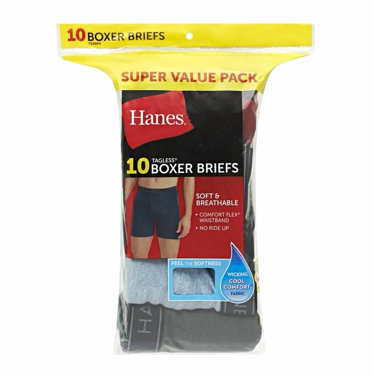 Hanes Men’s Cotton Jersey Tagless Breathable Boxer Briefs M Regular 10-Pack
