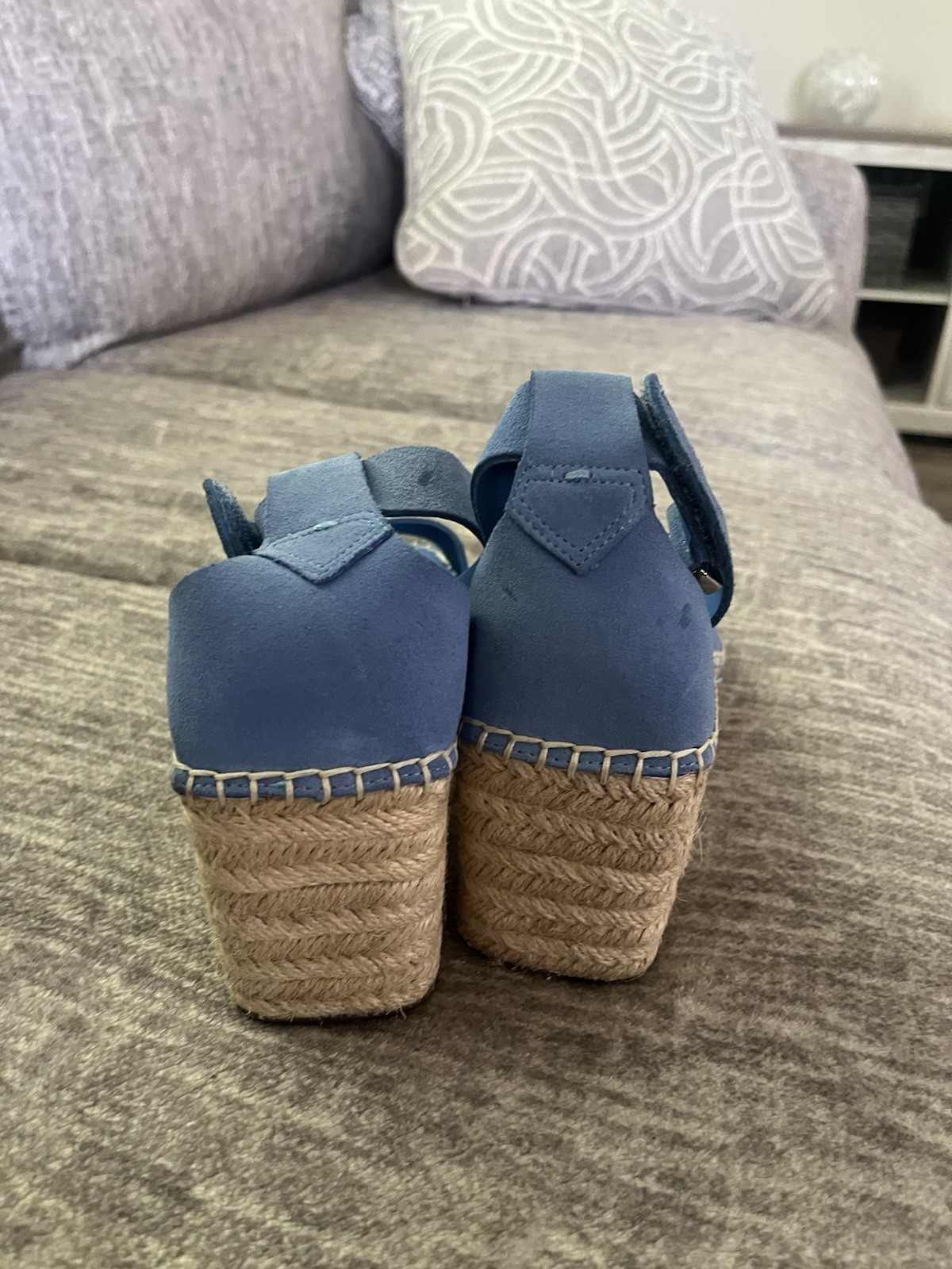 Franco Sarto Blue Suede Espadrille Wedge Sandals 8.5 Wide