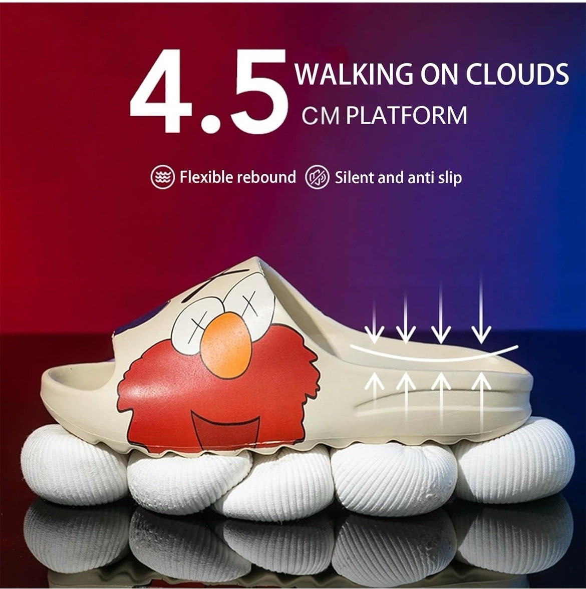 Cartoon print pillow slides shower shoe nonslip slippers men 5-5.5 /women 6-6.5