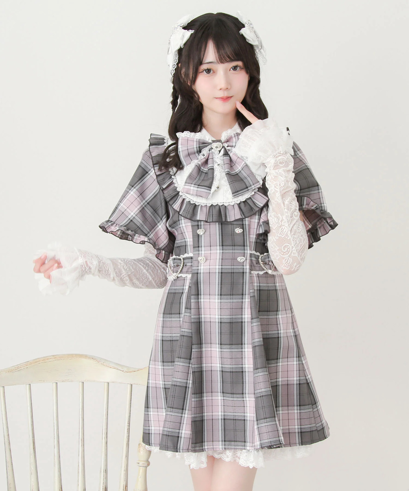 Cape style puff sleeve yoke dress Jirai New