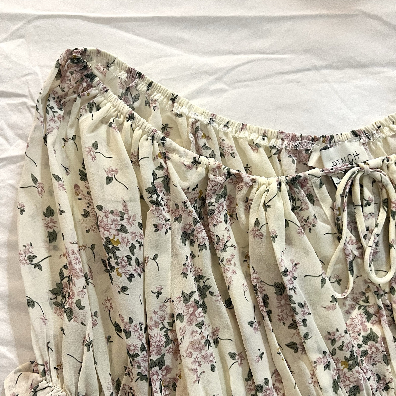 Cream Ruffled Off the Shoulder Peasant Top Womens Large Cottagecore Romantic