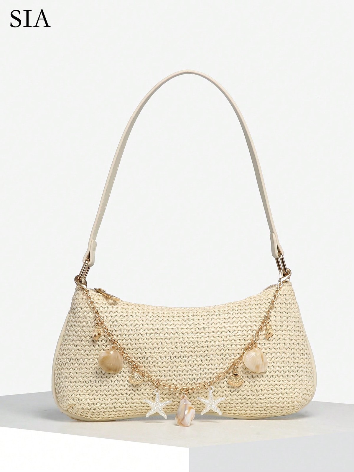 Vintage Beaded Baguette Bag Women Pearl Resort Vacation Shoulder Handbag