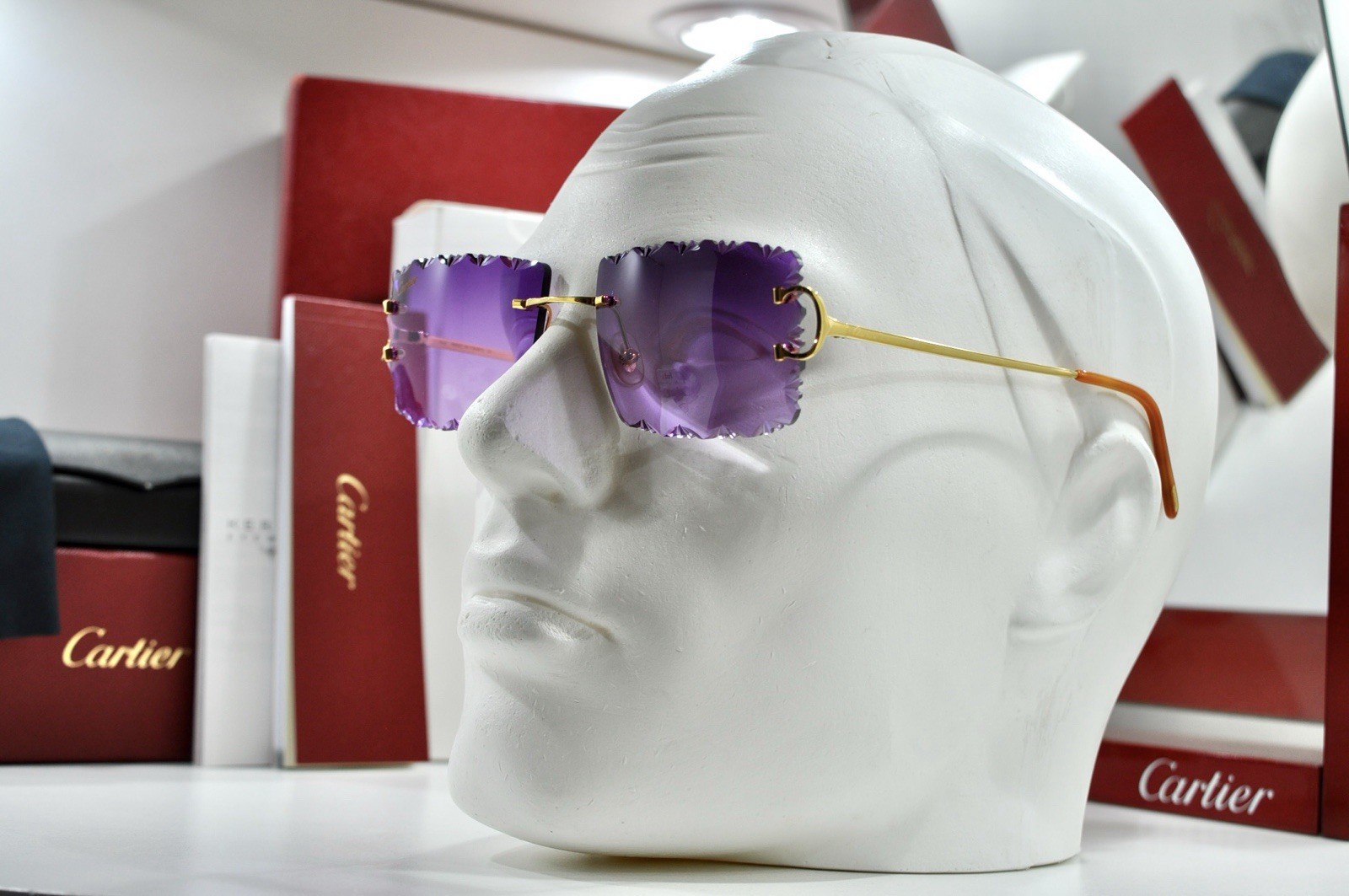 Cartier rimless sunglasses piccadilly glasses Diamond Cut decor BIG C gold Frame
