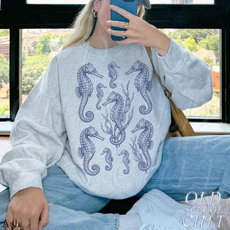 Vintage Seahorse Tattoo Style Sweatshirt