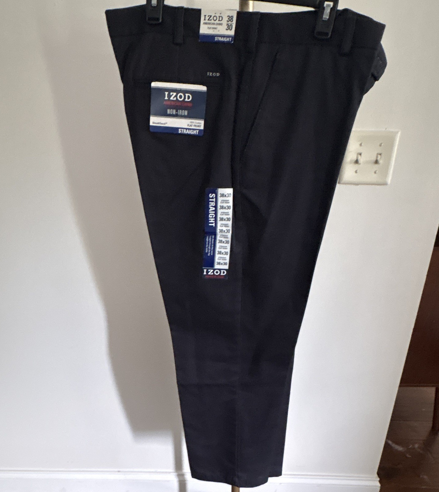 IZOD American Chino Non-Iron Flat Front Straight Leg Pants Black 38W