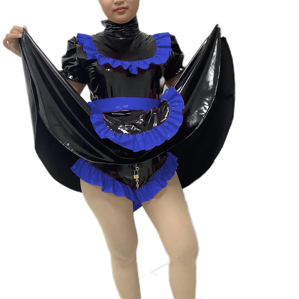 Plus Size Lockable SISSY Dress PVC Maid Costumes Uniform Apron Tailor-made