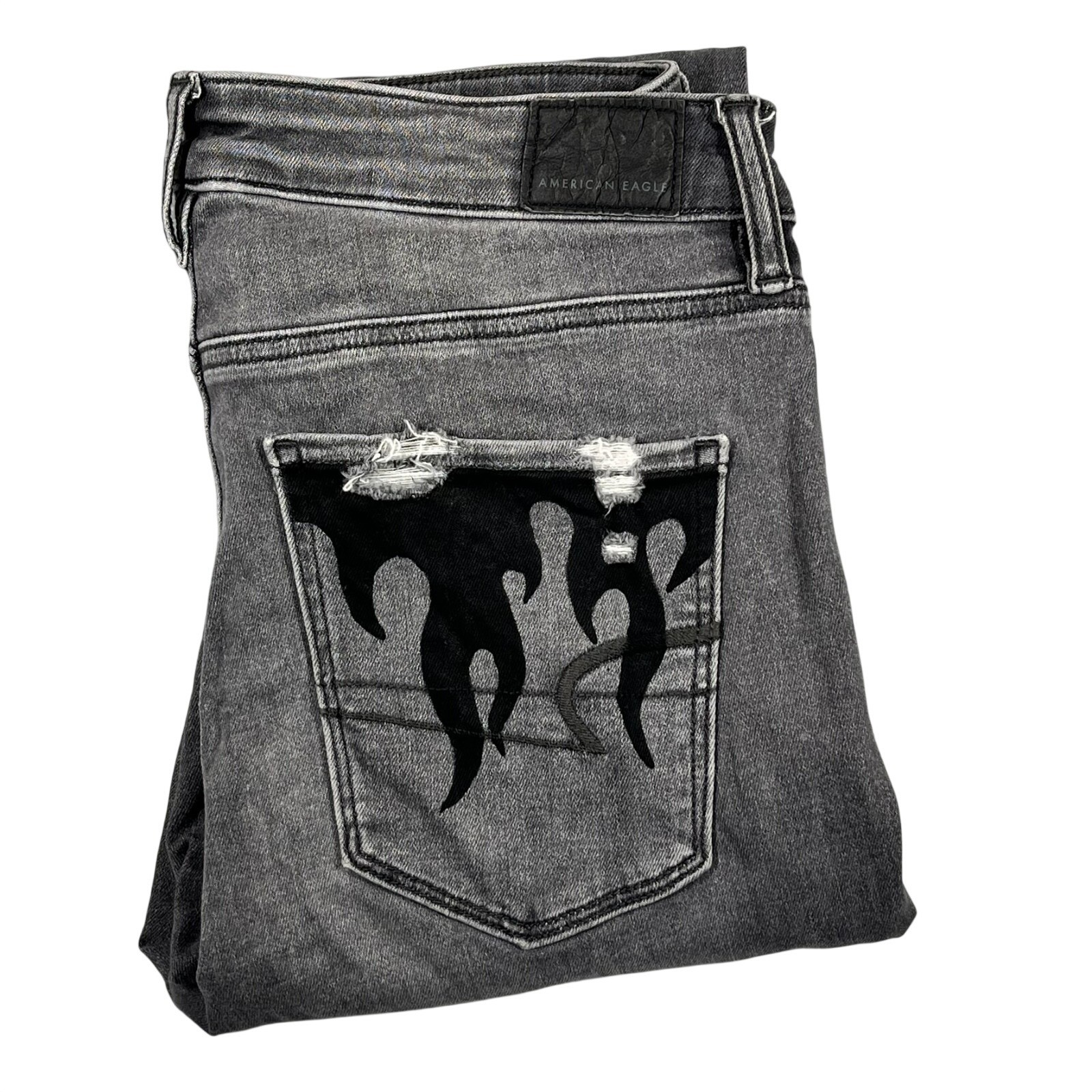 American Eagle Super Hi Rise Jegging Women’s 8 Long Distressed Flame Hem Pockets