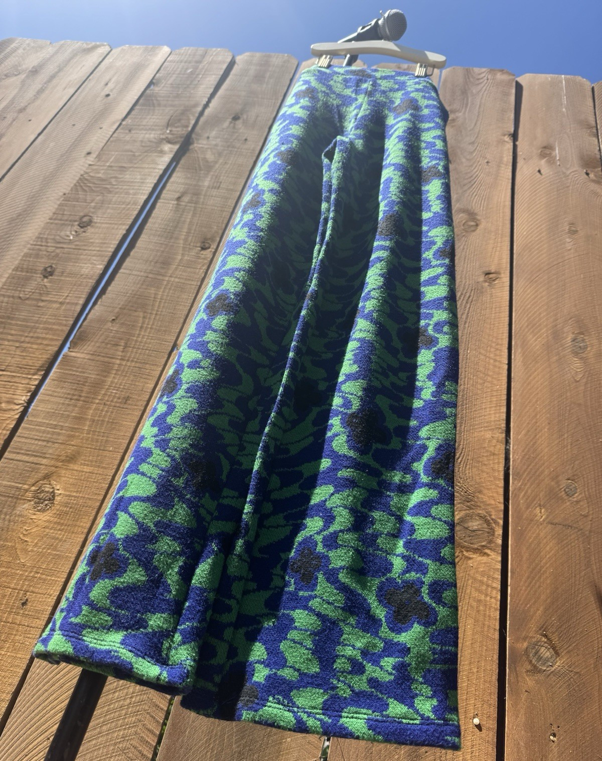 Zara Women’s Abstract Blue Green Black Knit High Rise Wide-Leg Pull-On Pants