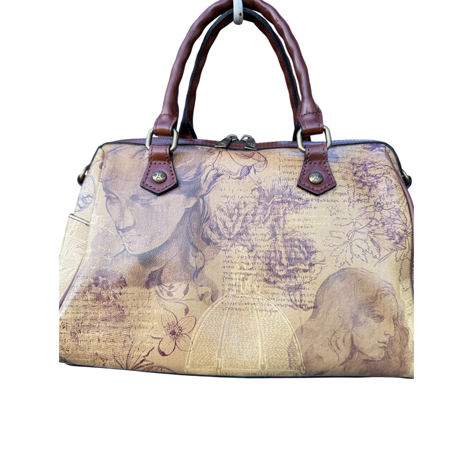 Rare Retired Patricia Nash Leather Satchel Italian Sketchbook Print Bag Tan
