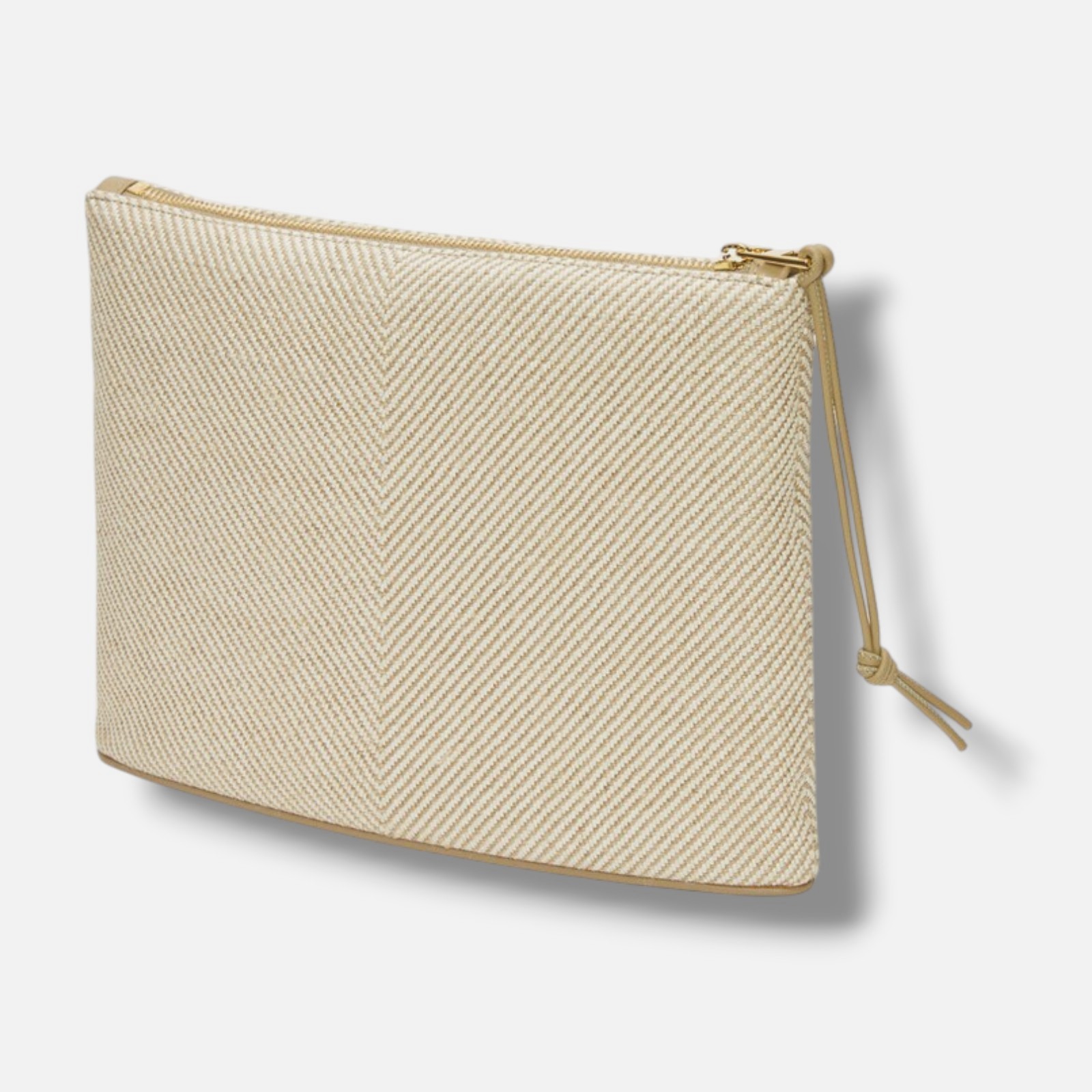 Loewe Women Beige Jacquard Logo Oblong Pouch Wristlet Clutch Hand Bag