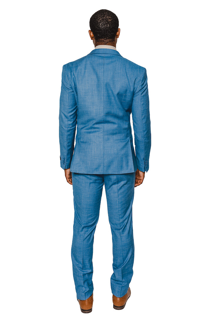 Slim Fit Blue Windowpane 2 Button 3 Piece Vested Notch Lapel Suit By AZARMAN NEW