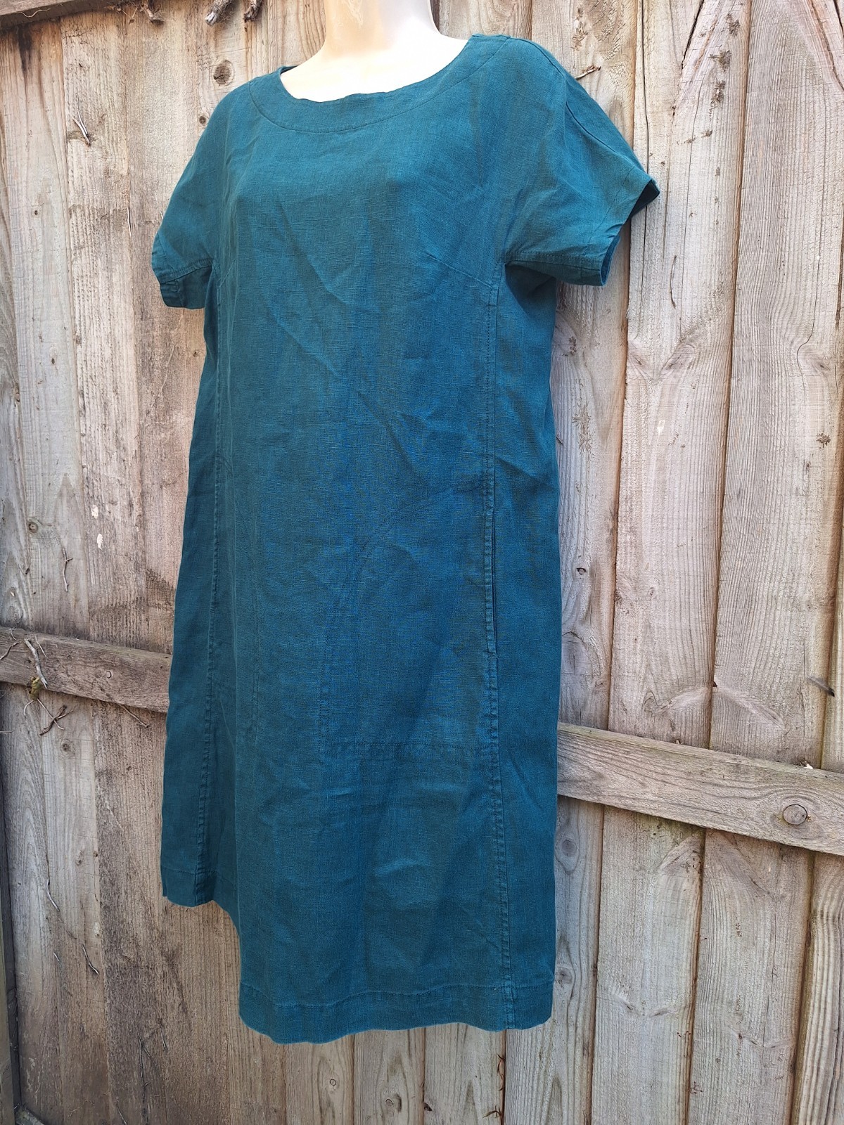 Seasalt Boxy Loose Fit Linen Teal Blue Green Shift Primary Dress UK 8 EU 36 US 4